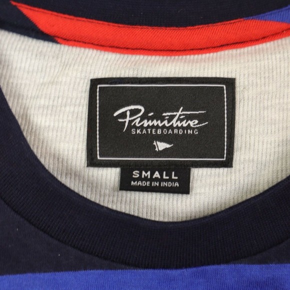 primitive skateboarding t shirt  stripes in blue and black /long sleeve/ small - Picture 2 of 4